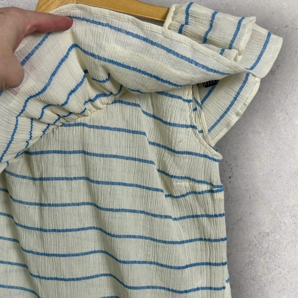 Sezane Adeline Blouse Blue Ecru One Shoulder Size 36 French / US 4 Ruffle Stripe - Picture 7 of 10